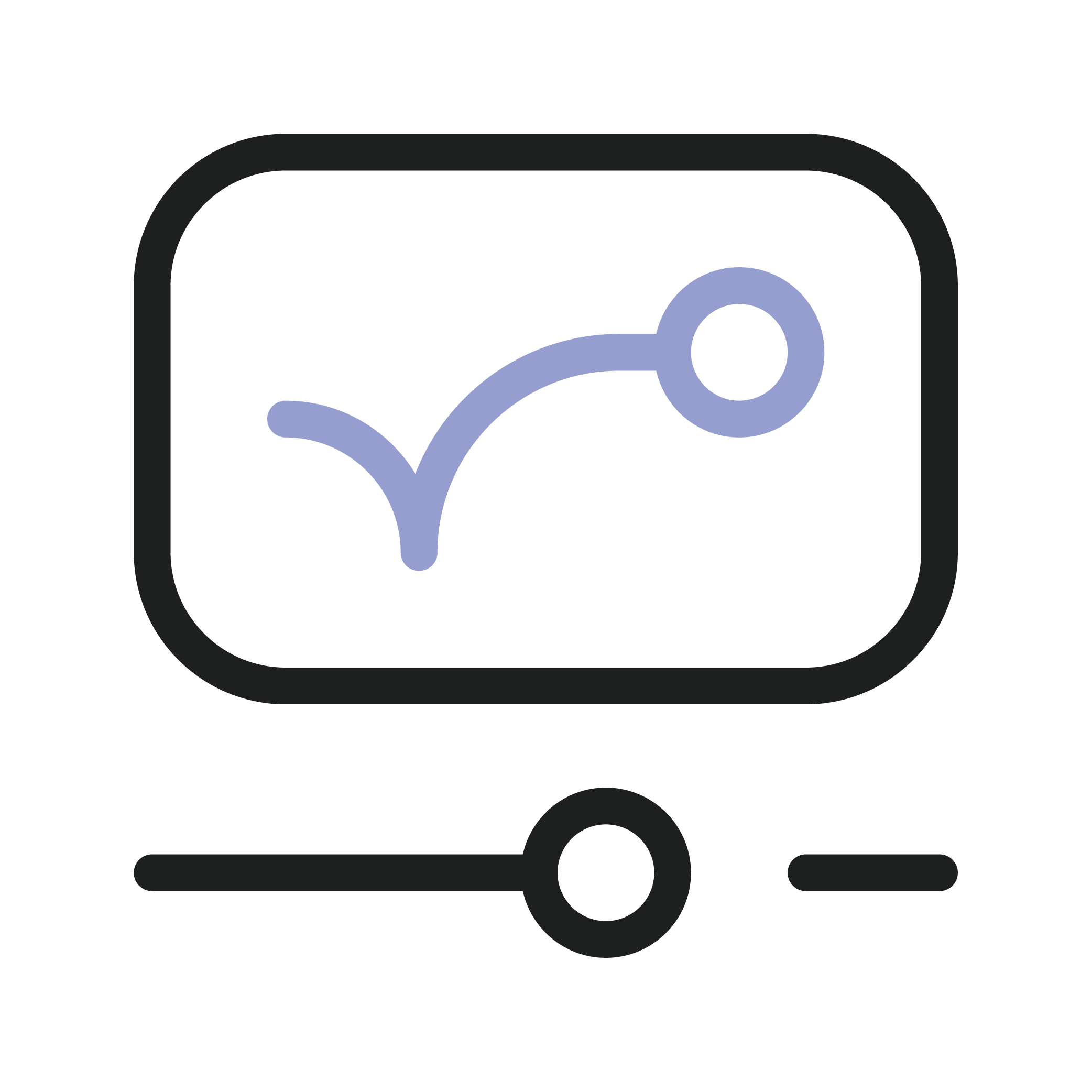 Symbol für die Animation von Büromöbeln, dargestellt als ein Computermonitor mit einer dynamischen Bewegungslinie, die kreatives Design und Animation visualisiert.