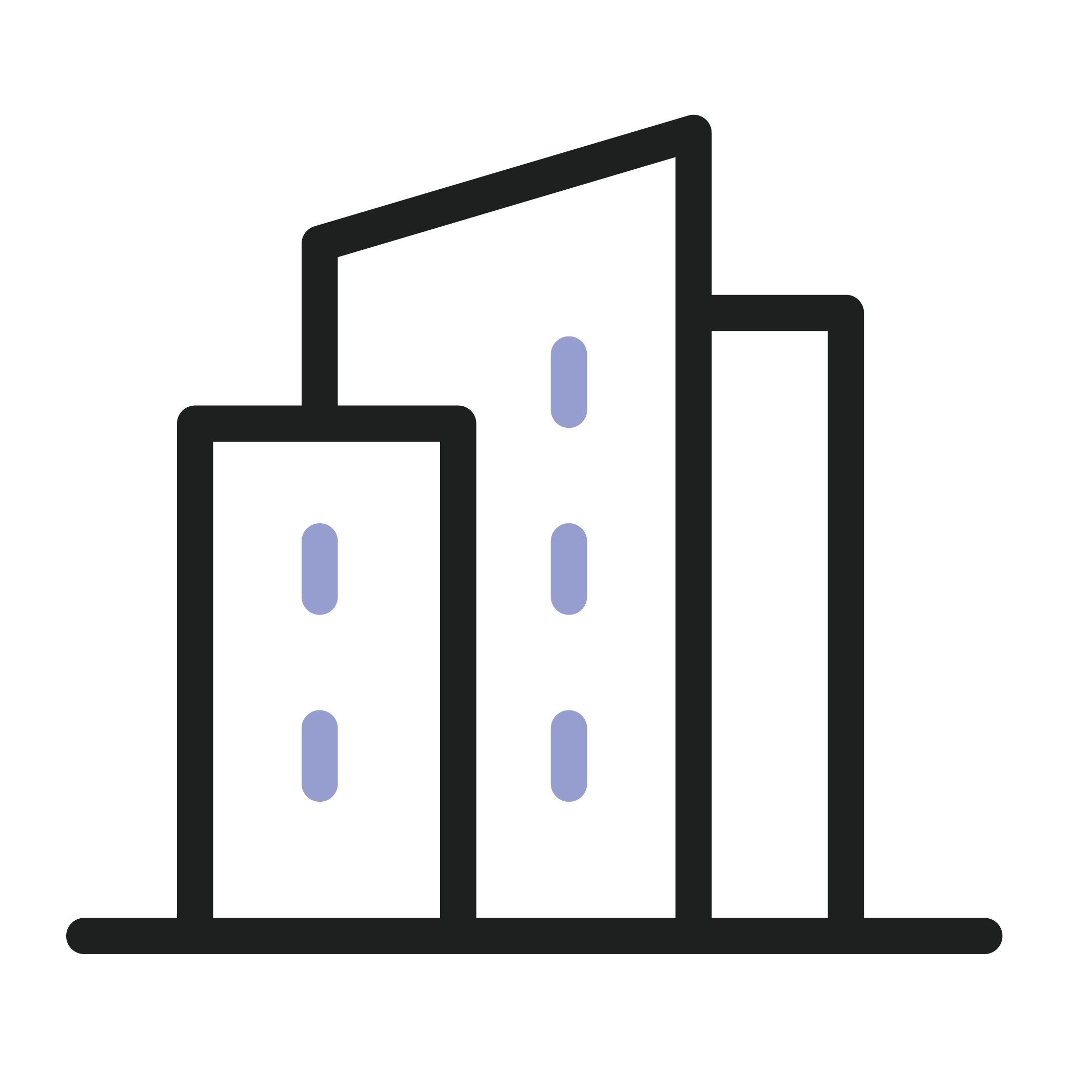 Symbol für BIM-Modellierung, dargestellt als stilisierte Gebäudeformen in unterschiedlichen Größen, symbolisch für die Planung und Modellierung von Gebäuden und Strukturen mittels BIM-Software.